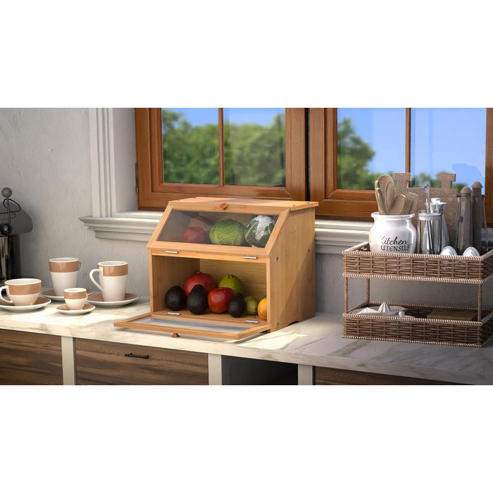 Бамбуковий хлібник Leader Accessories, 2-рівневий контейнер для хліба, безпечний для зберігання хліба, легкий догляд, 39x25x32 см, чорний (39x25x32 см/15,3&39x9,8&39x12,6&39) (Бамбук (39x25x32 см/15,3&39x9,8&39x12,6&39))