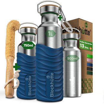 Ізольована пляшка для пиття преміум-класу з нержавіючої сталі 1л з натуральною щетиною Герметична ізольована пляшка Ізольована пляшка для університету, офісу, яку можна мити в посудомийній машині Без BPA (синій)