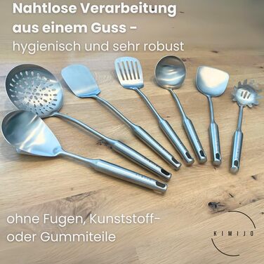 Набір кухонного начиння KIMIJO з 7 предметів з нержавіючої сталі - Високоякісне кухонне начиння для воку та кухні - Ложка для сервірування, шумівка, лопатка, ложка для перевертання риби, ополоник, ложка для спагетті та ложка для перевертання воку