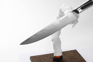 Ніж для хліба Sunnecko 20 см із зазубреним краєм, дамаський ніж для хліба, гострий кухонний ніж з лезом з дамаської сталі, ніж для різання хліба з ручкою G10