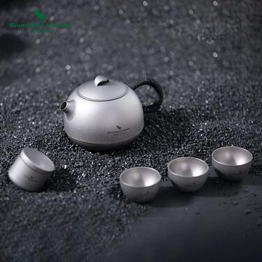 Набор титановых чайников iBasingo с фильтром, ручкой и крышкой для защиты от ожогов Офисный чайный набор 380 мл Набор чашек для чайника для домашнего ультралегкого кемпинга Мини-чайник Ti3109D (Ti3110d Чайник 380 мл 3 чайные чашки 1 набор чайников с кожан