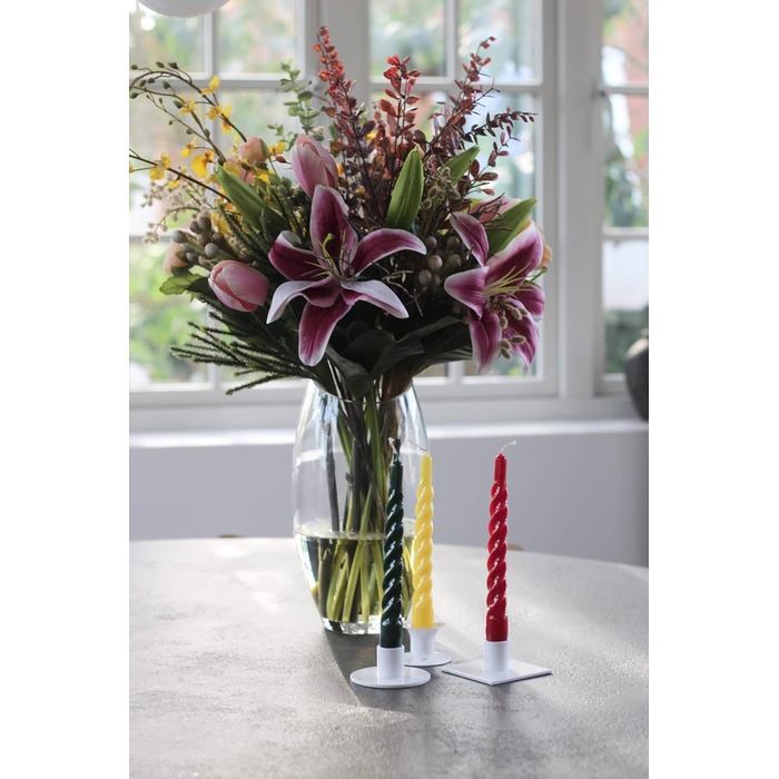 Свічки з крученою конусністю, зроблені в Італії, доступні 25 кольорів, лаковані настільні свічки, спіральні свічки з тривалим часом горіння 5 годин, декоративні свічки, 6 шт. , 2,2 x 21 см (різдвяно-червоні)