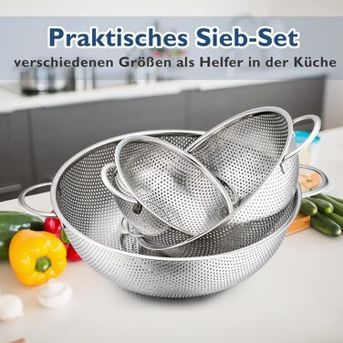 Набор сит из нержавеющей стали с ручками 16 см/22 см/28 см Herogo