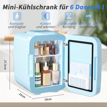 Міні-холодильник зі світлодіодним дзеркалом 4 л синій YASHE