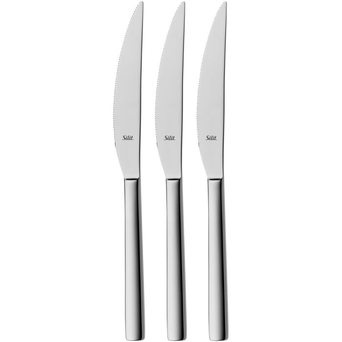 Набір ножів Silit Trend для стейків, 3 шт., 23,2 см. Ніж для стейків з нержавіючої сталі з серрейторною заточкою, ковані леза, ніж для піци. Міцні, стійкі до подряпин, можна мити в посудомийній машині.