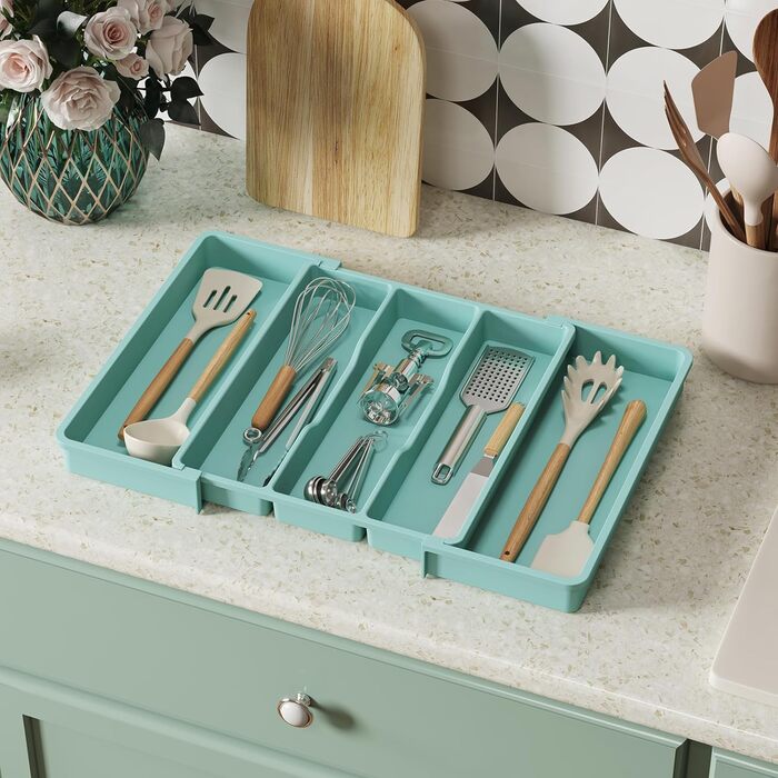 Органайзер для столових приборів 57 х 38 см для шухляд, 5 відділень, бірюзовий Lifewit