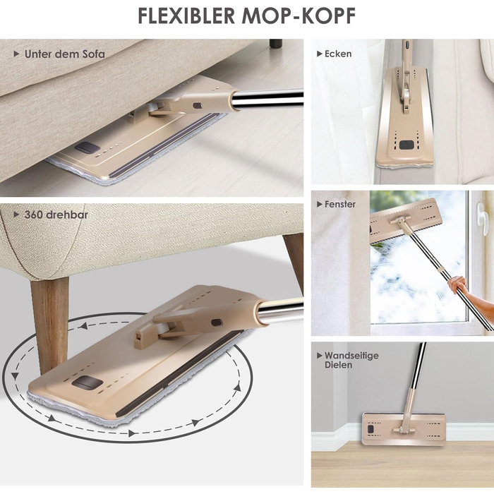 Набір швабр та відром з 6 накладками з мікрофібри коричневий Myiosus