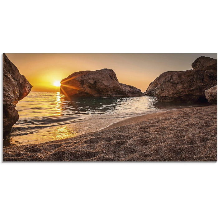 Настінний декор ARTland скляні картини настінна картина скляна картина цільна 40x40 см квадрат пляж море сонце Кариби природа пейзаж узбережжя схід сонця морський S7LE (захід сонця, затока, 100Д x 50Ш см)