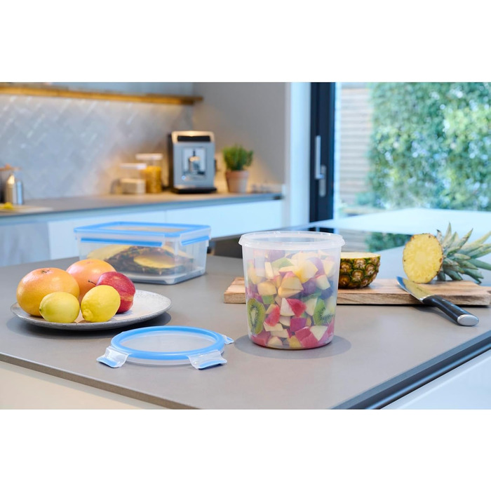 Набір контейнерів для зберігання харчових продуктів EMSA Clip & Close, прямокутні, 5 x 0,8 л, коробки для зберігання, 100 герметичні, придатні для миття в посудомийній машині, морозильної камери та мікрохвильової печі, прозорі, сині, зроблені в Німеччині,