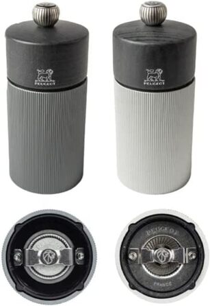 Подарунковий набір Line - Млин для перцю Млин для солі 12 см Лійка для спецій - Класичне регулювання помелу - Алюміній Деревина, сертифікована PEFC - Duo Line Carbon