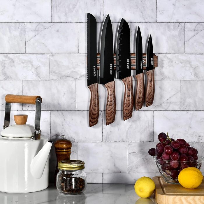 Дюймов Santoku Knife Кухонный нож Острый нож для мяса Профессионально выкованный из импортной высокоуглеродистой нержавеющей стали с красивым магнитным держателем для ножей - Метеориты (набор ножей из 5 предметов), 7