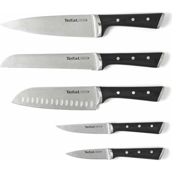 Tefal Набір ножів Ice Force, 5 пр., з дерев'яною колодкою, нержавіюча сталь, плаcтик, чорний