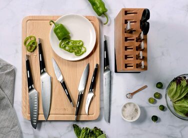 Набор ножей Linoroso из 12 предметов Набор многофункциональных кухонных ножей Ultra Sharp из высокоуглеродистой немецкой нержавеющей стали с изысканным блоком ножей из бука - Набор кухонных ножей серии MAKO из 12 предметов