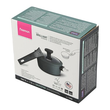 Ковш Fissman BRILLIANT 16x7,5см/1,3л со съемной ручкой и стеклянной крышкой (14380)