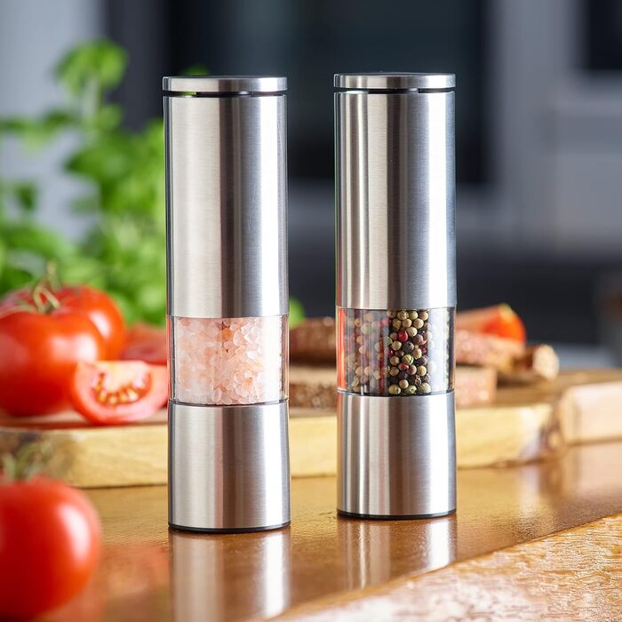 Набір млинків для спецій Echtwerk з 2 предметів, млинок для солі та перцю з високоякісної нержавіючої сталі з керамічним млином з ABS-пластику, ручний, для перцю, солі та чилі, (срібне видання)