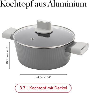 Алюмінієва каструля FLORINA 16 см 1,6 л Підходить для індукції Керамічне покриття, стійке до подряпин М&39яка ручка під дерево Термостійка Для всіх варильних поверхонь Легко миється (SERRANO, 3,7 л - 24 см)