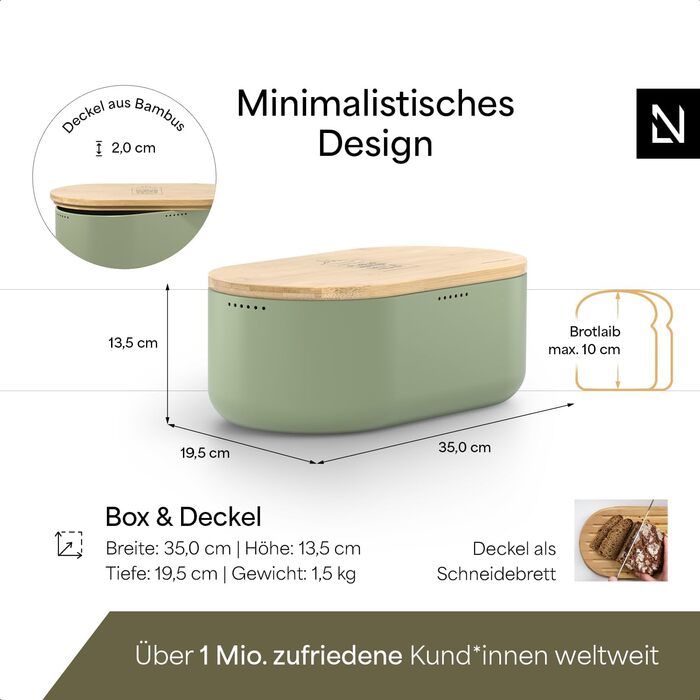 Хлібниця з бамбуковою  кришкою 35 x 19,5 x 13,5 см шавлієво-зелений LARS NYSØM