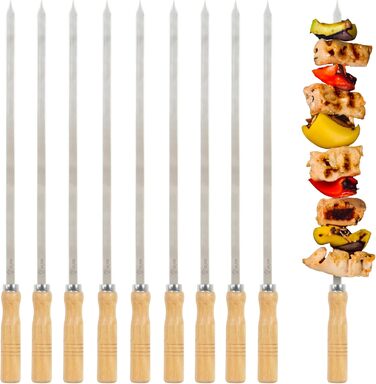 Шампуни для барбекю BBQ-Toro з нержавіючої сталі з дерев&39яною ручкою (10 шт.) 54 см е, набір шампурів гриль, шампури гриль Мангал шашлик, гриль, гриль Аксесуари для гриля, шашлик з м&39яса (сувлакі)