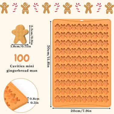 Силіконова форма для Різдва, 76 отворів, міні-ялинка та імбирне печиво, цукерки, шоколад, міні-гумова форма для випічки, печиво, пудинг, желе, ласощі для собак (імбирний чоловічок)