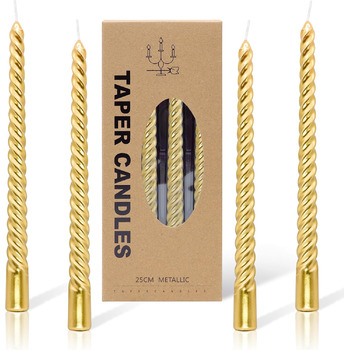 Набір з 4 конічних спіральних свічок 2 х 25,5 см, золотистий Alederways
