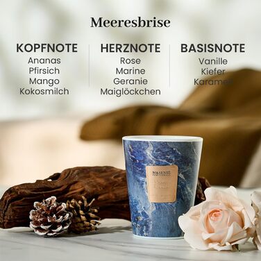 Велика ароматична свічка M&SENSE Чорні ароматичні свічки у склянці Ароматна свічка з натурального соєвого воску Розслаблююча ароматерапія Подарунок для жінок та чоловіків, Різдво Час горіння 75 годин та 2 ґноти (Морський бриз, 400 г)