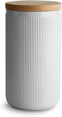 Керамічні банки для зберігання SPRINGLANE 4 шт. Набір дерев'яних смужок кришки, гумових дерев'яних кришок, ящиків для зберігання, контейнерів для зберігання харчових продуктів (10,1 x 18,3 см світло-сірий)