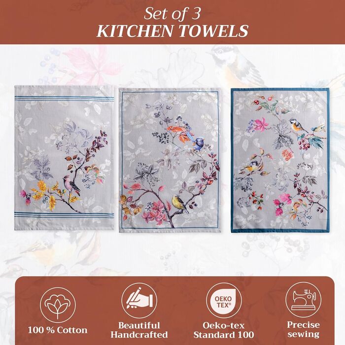 Набір із 3 багатоцільових кухонних рушників Maison d&39 Hermine Rural Christmas, 100 бавовна Барні рушники День подяки/Різдво (50 см x 70 см) (Рівнодення сірий)