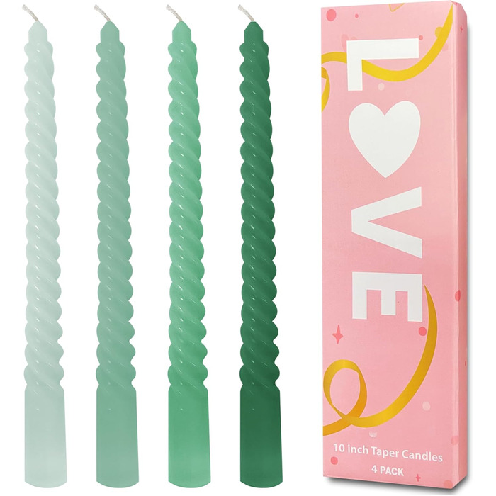 Набір з 4 конічних спіральних свічок 2,2 x 25 см, зелений мікс Love Topsics