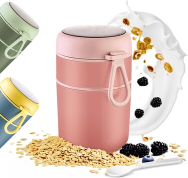 Стаканчик для пластівців 810 мл із складаною ложкою, рожевий ETOPER