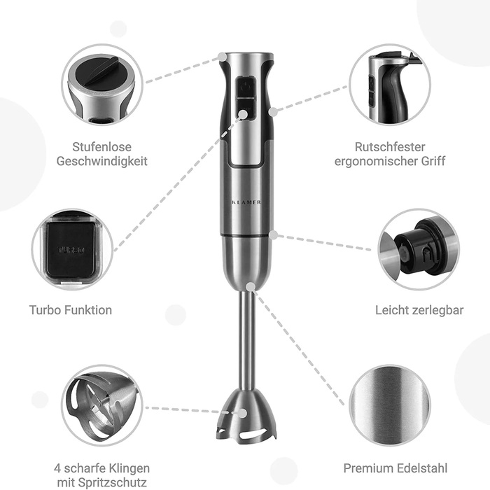 Блендер занурювальний 800 Вт з набором аксесуарів, 4 предмети Klamer