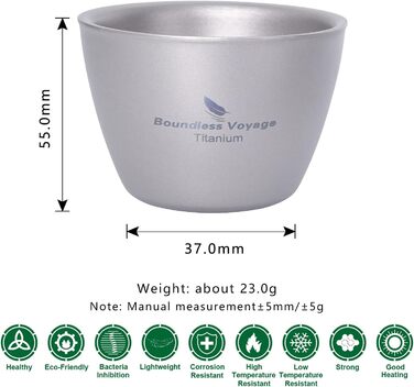 Маленькая титановая чашка с двойными стенками, легкая чашка для эспрессо, мини-чашка для винного саке, многоразовая на открытом воздухе, кемпинг, путешествия, прочная посуда для питья, портативная посуда, 2 шт./компл. Ti3089D ( Ti3089d)