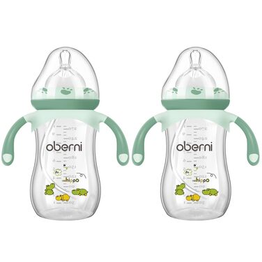 Пляшечки дитячі 270мл з соскою NaturalWave для новонароджених від 12 місяців, антиколікова пляшечка для молока з безповітряною соломинкою, ручки, (зелені, 2 шт.)