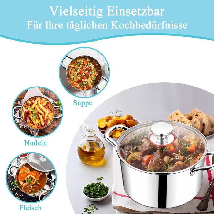 Каструля 3,3 л з нержавіючої сталі зі скляною кришкою 20 см HaWare