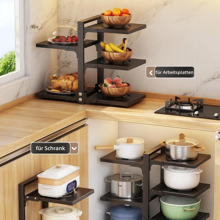 Органайзер для каструль HIMKI для шафи з регульованими відділеннями, тримач для каструль 4/5/7 рівнів, підставка для каструль з тримачем для кришки каструлі для кухонної шафи (5 рівнів, чорний)