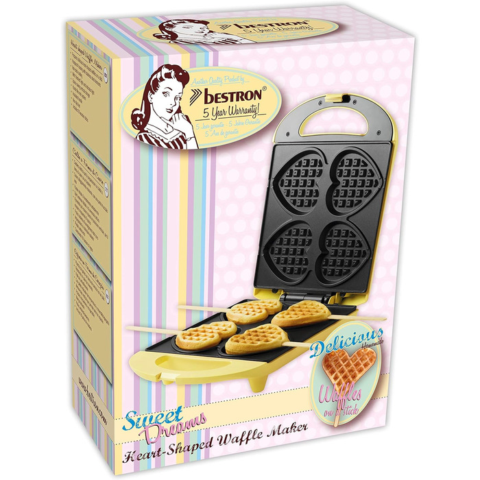 Вафельница для вафель в форме сердца на палочке 780 Вт, желтый Bestron
