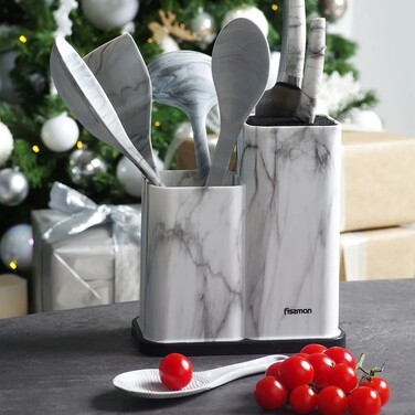 Підставка для кухонних ножів і інструментів Fissman 11x11x23, 11x11 см мармур (12874)