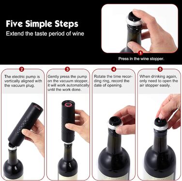 Вакуумна помпа для вина автоматична з пробками, чорна WIWONEY