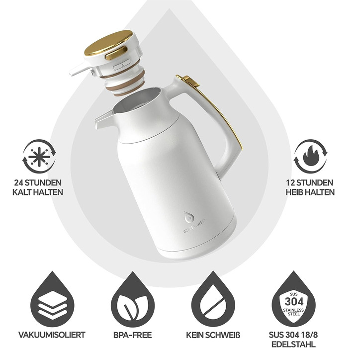Термос-кавник 2 л, білий/золотистий Ideus