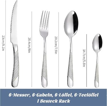 Набор столовых приборов на 6 человек, 24 предмета с держателем, серебристые AVEKI