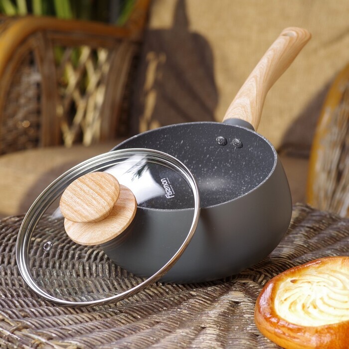 Ківш Fissman LANA 16x8 см / 1,6 л зі скляною кришкою алюміній з антипригарним покриттям (14496)