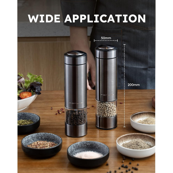 Млин для солі та перцю електричний з підзарядкою від USB, набір 2 предмети, металік FORLIM