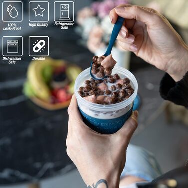 Стаканчики EYNEL для пластівців та йогурту з кришкою та ложкою, багаторазові пластикові парфе, молочний сніданок, хрусткі пластівці, вівсянка, смузі, перекус, чаша (4 кольори (набір з 5 кольорів - 2))