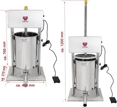 Промислова машина для наповнення ковбас Beeketal &39BTH07&39 з нержавіючої сталі (об&39єм 7 л/горизонтальна конструкція), професійна машина для наповнення ковбас з 2-швидкісним повністю металевим механізмом і рукояткою, включаючи 5 насадок для напов