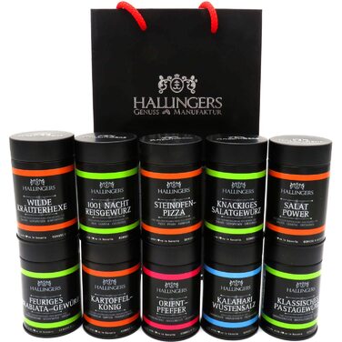 Класичний набір спецій Hallingers - 1 - Подарунковий набір спецій ручної роботи, 12 спецій з усього світу (Набір) - Літній подарунок та ідеальний подарунок для барбекю Подарунок для нової домівки &quotВітання та дружба&quot Класичні спеції., 12 спецій (73