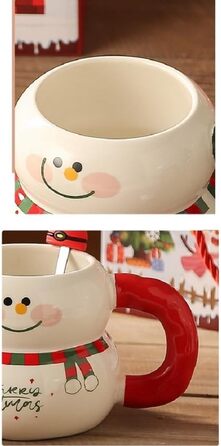 Різдвяний кухоль 400 мл з кришкою та ложкою, Сніговик в червоній шапці VollfitYYu