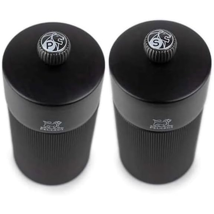 Подарочный набор Line - Мельница для перца мельница для соли 12 см воронка для специй - Классическая регулировка помола - Алюминий Древесина, сертифицированная PEFC - Карбоновые цвета (Line Matte Black)