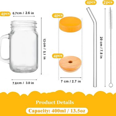 Склянки для пиття з кришкою та трубочкою 400 мл JORTINE