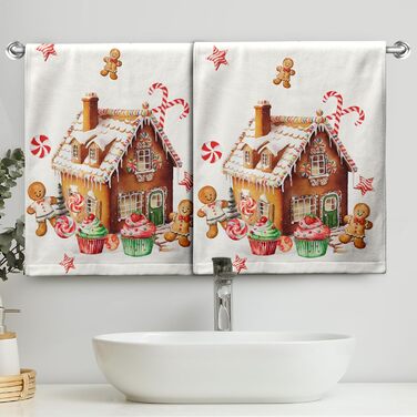 Різдвяні кухонні рушники Kwlegh, рушник для рук, рушник для пальців у формі різдвяної ялинки з цукерками та сніжинками, набір з 2 шт. , банний рушник для милих чоловіків, високопоглинаючі рушники, 36 x (пряниковий будиночок на Різдво)