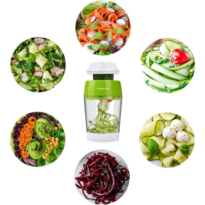 Спіральна овочерізка 4 в 1 з контейнером, зелена MENNYO