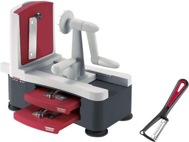 Ручний спіральний різак для овочів Westmark з 2 ріжучими конусами та фіксатором, нержавіюча сталь/пластик, антрацит/червоний, 11622260 (Spiromat Овочечистка)